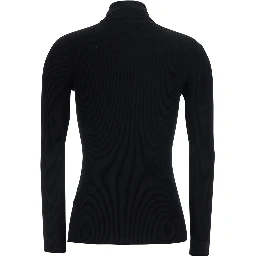 Black high-neck sweater with logo on the front and ribbed knit in cotton for women