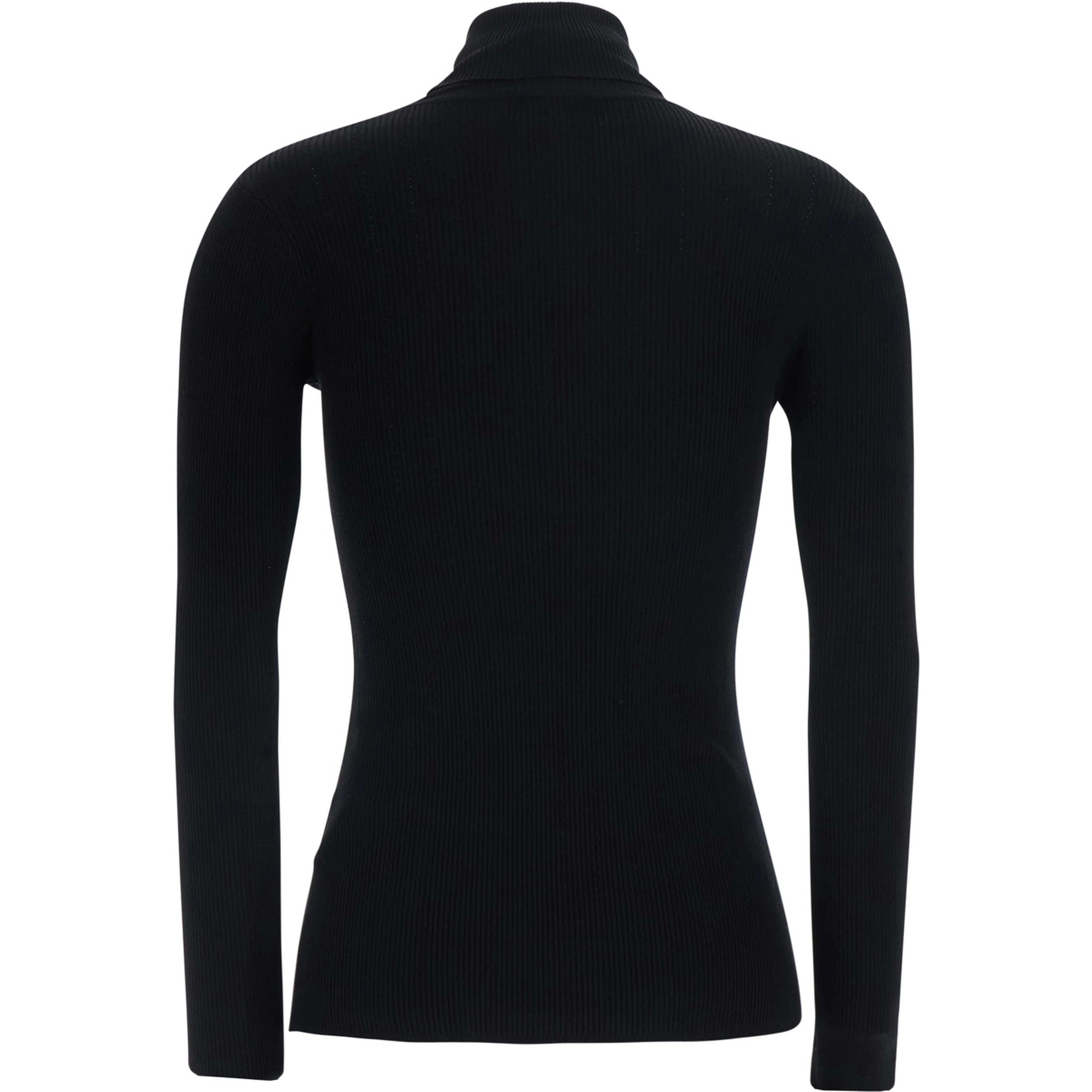 Black high-neck sweater with logo on the front and ribbed knit in cotton for women