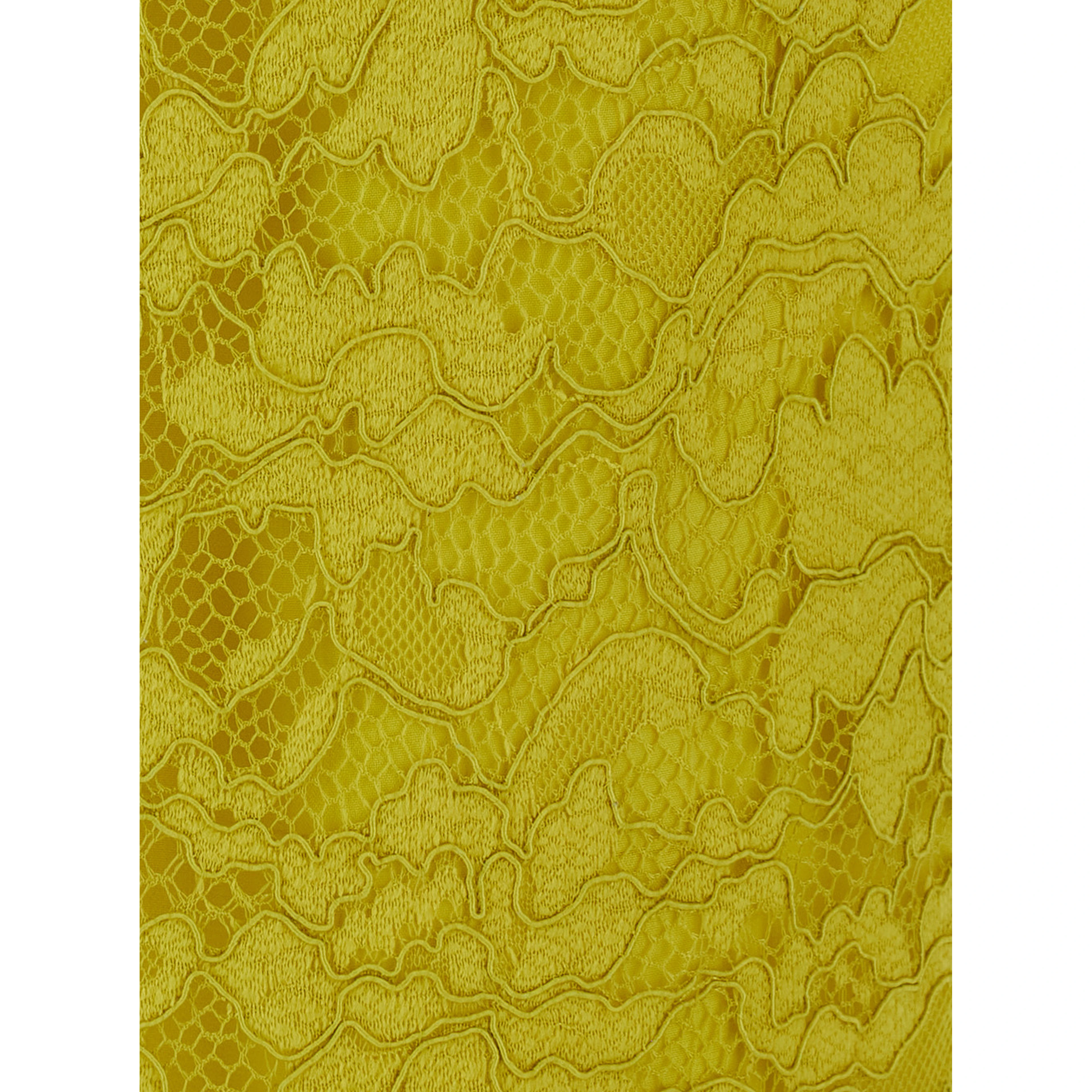 Yellow Pencil Skirt with Lace Embroidery in Fabric for Wonen