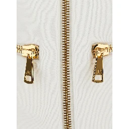 White Crew Neck Cardigan with Two Zip Pockets on the Front in Wool for Women