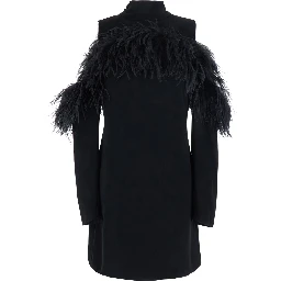 Black Dress with bow on the back and feathers in tech fabric for women