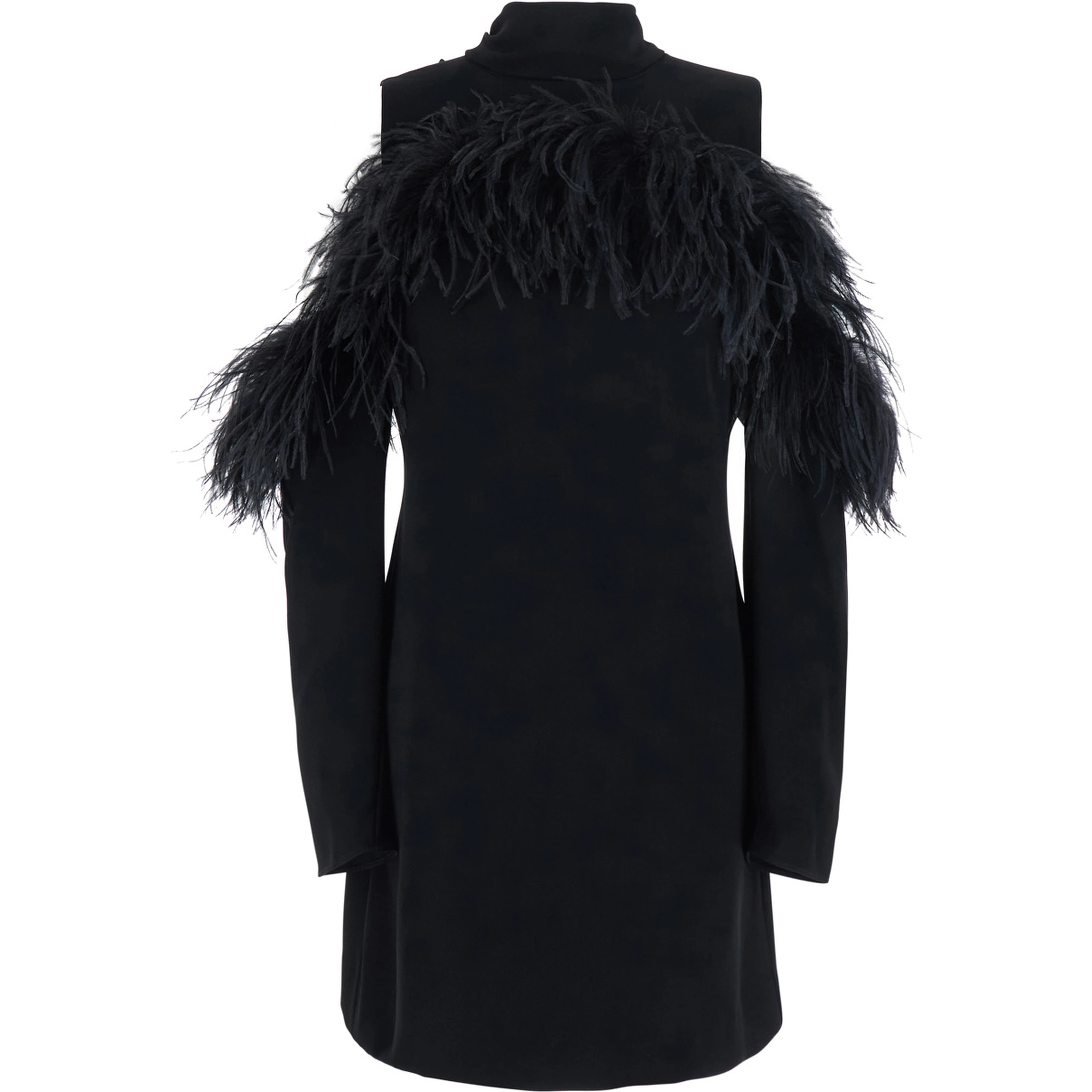 Black Dress with bow on the back and feathers in tech fabric for women