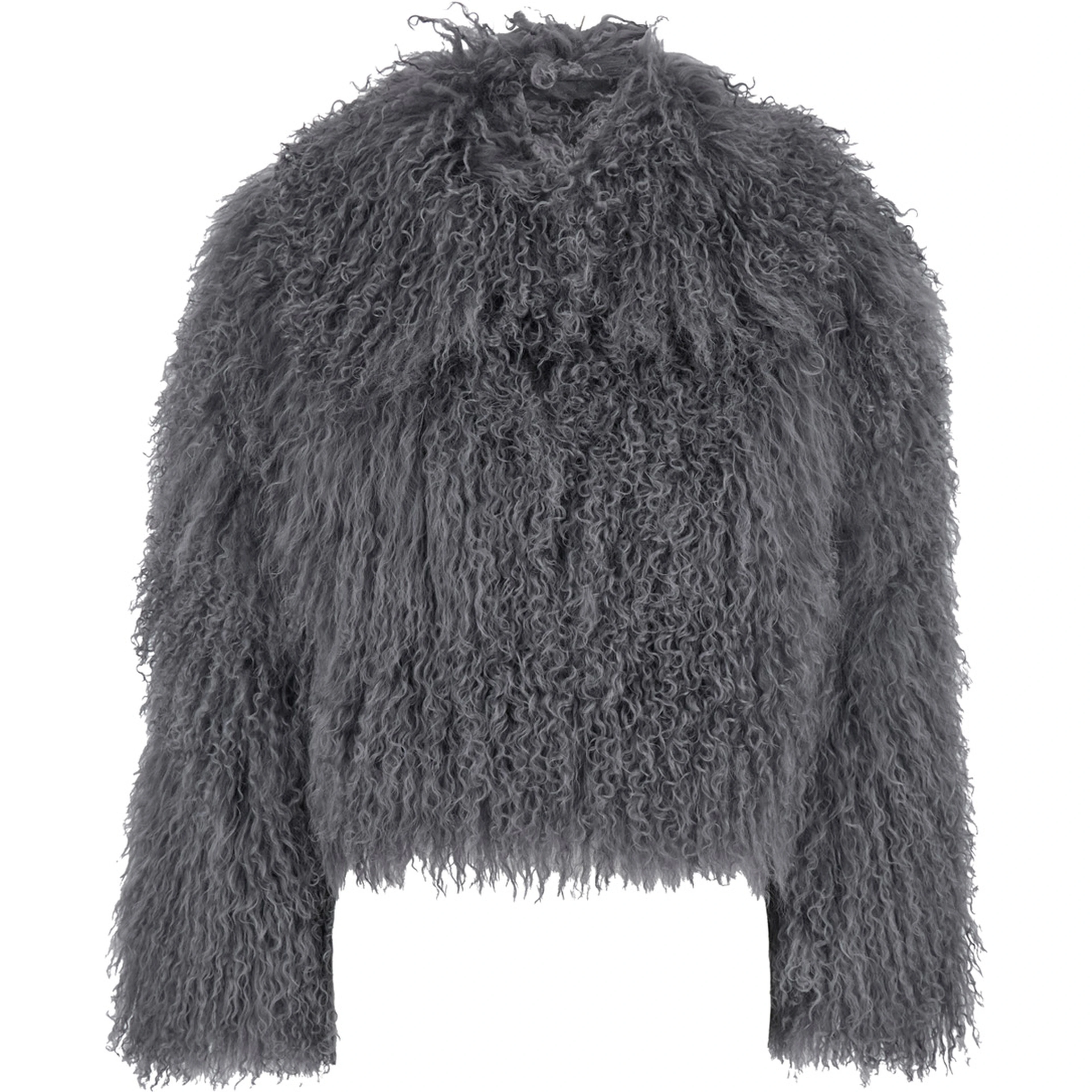 Short Jacket in Grey Tibetan Fur for Women