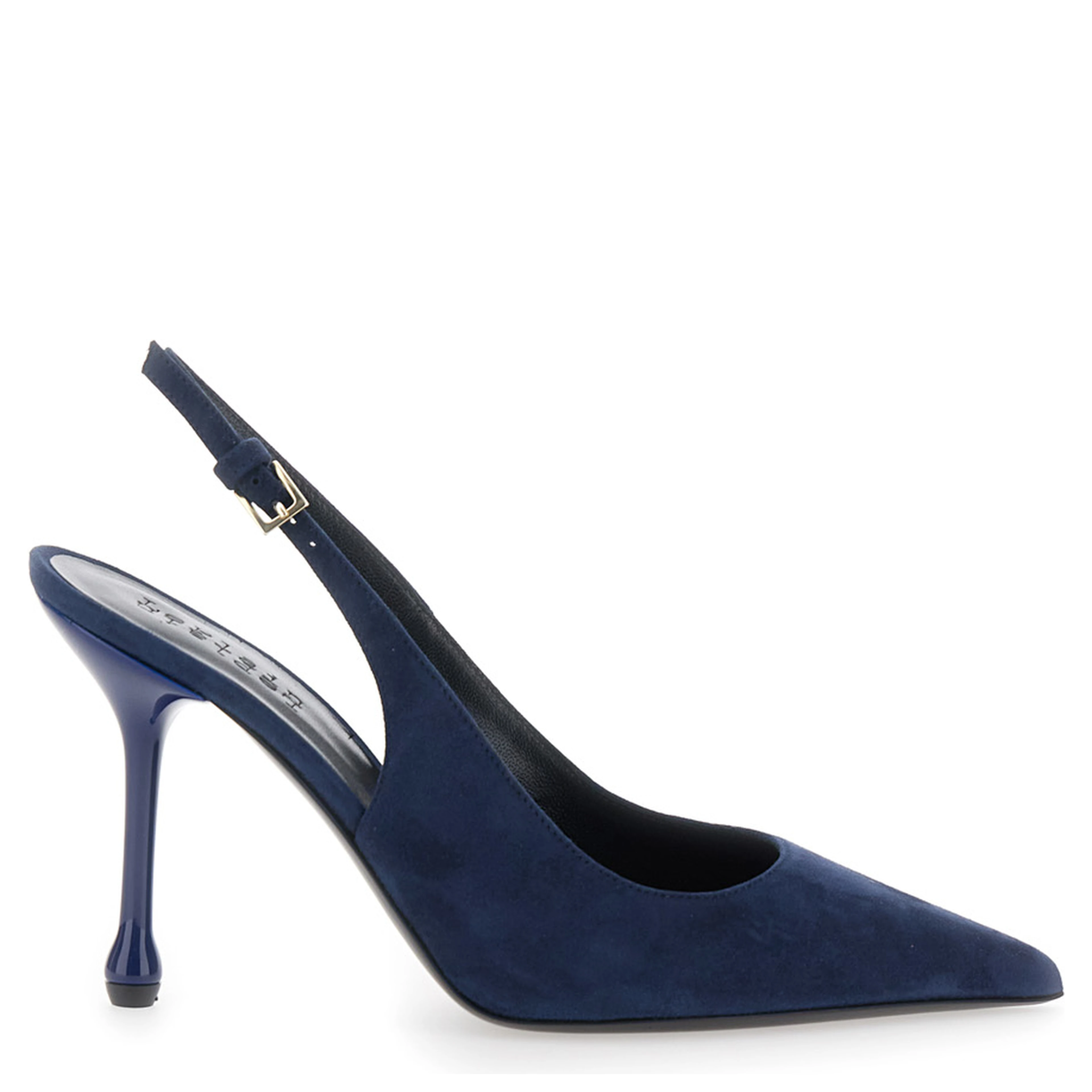 Pointed Toe Pumps with Adjustable Strap in Blue Suede for Women