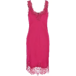 MEGAN pink Dress with V-neck and lace details in fabric for women