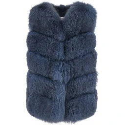 blue fur with hidden closure and sleeveless design in fur for women