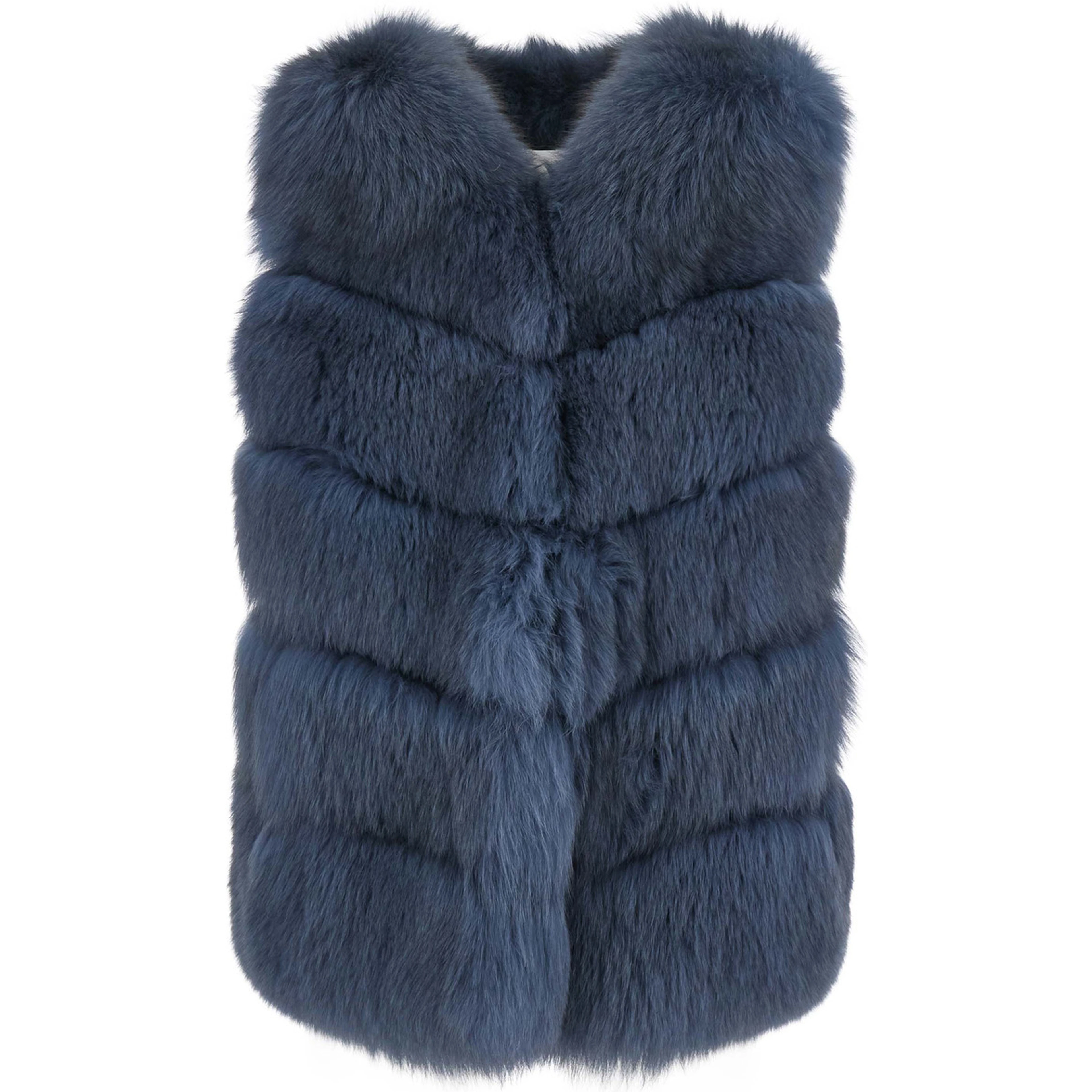 blue fur with hidden closure and sleeveless design in fur for women