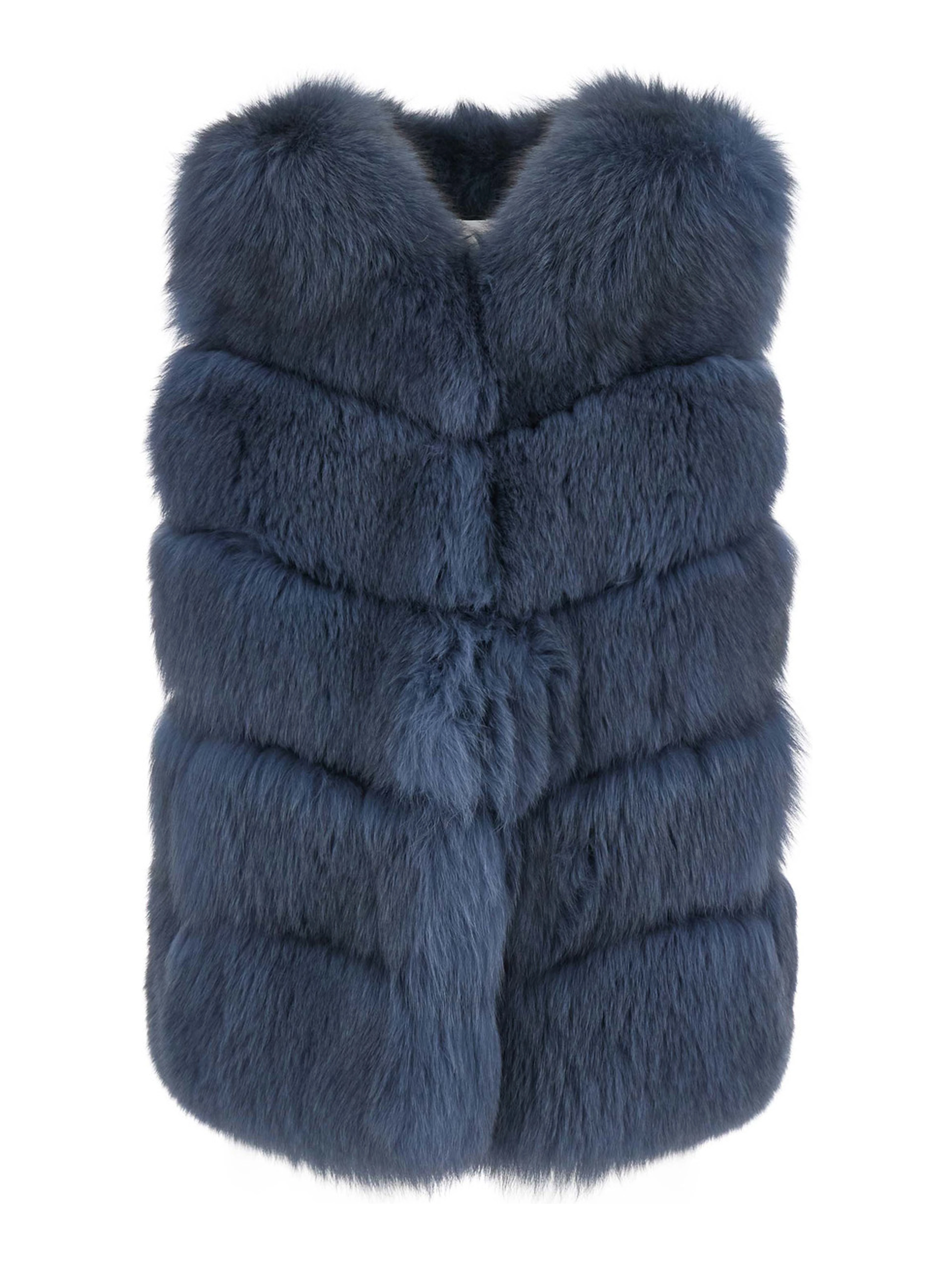 blue fur with hidden closure and sleeveless design in fur for women