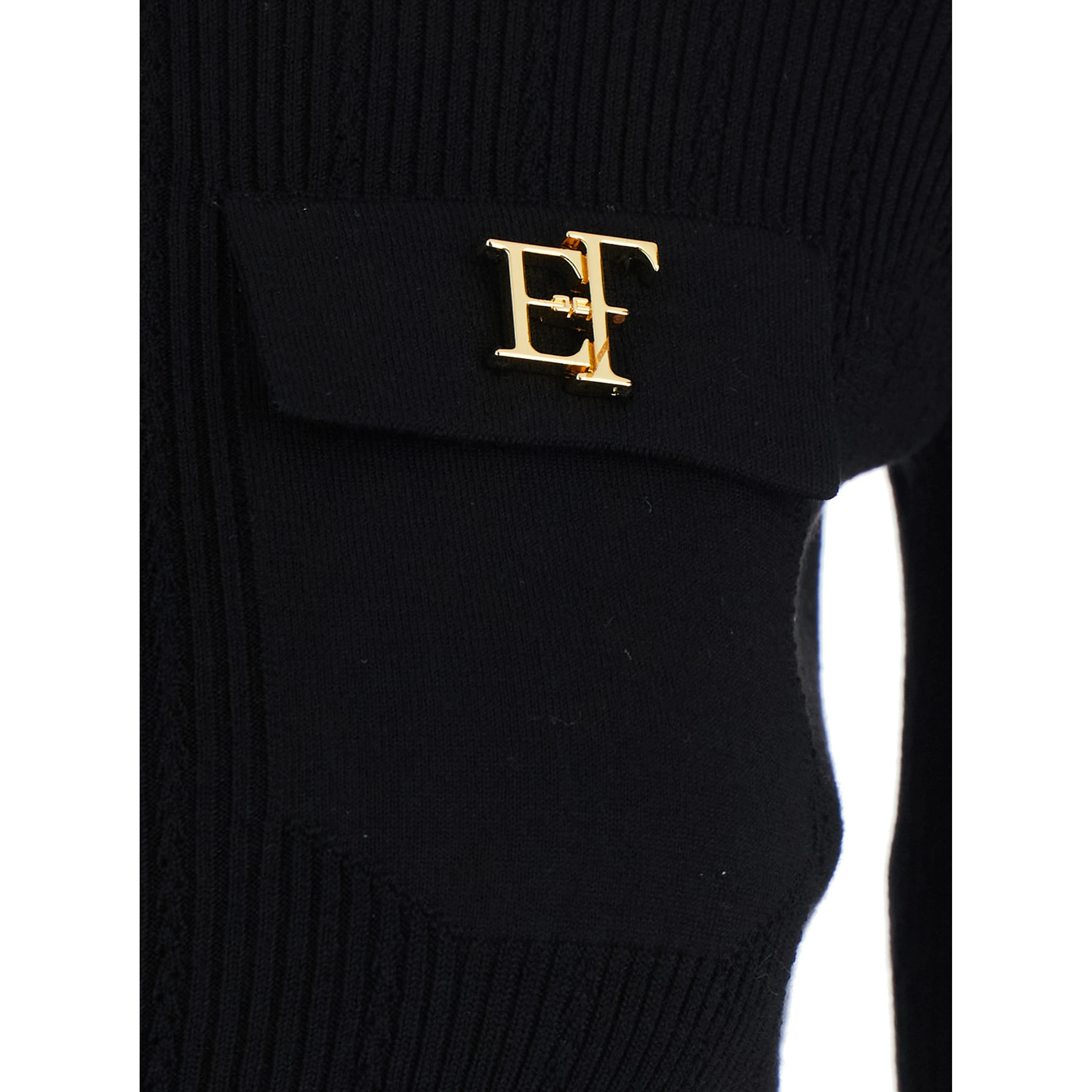 Black high-neck sweater with logo on the front and ribbed knit in cotton for women
