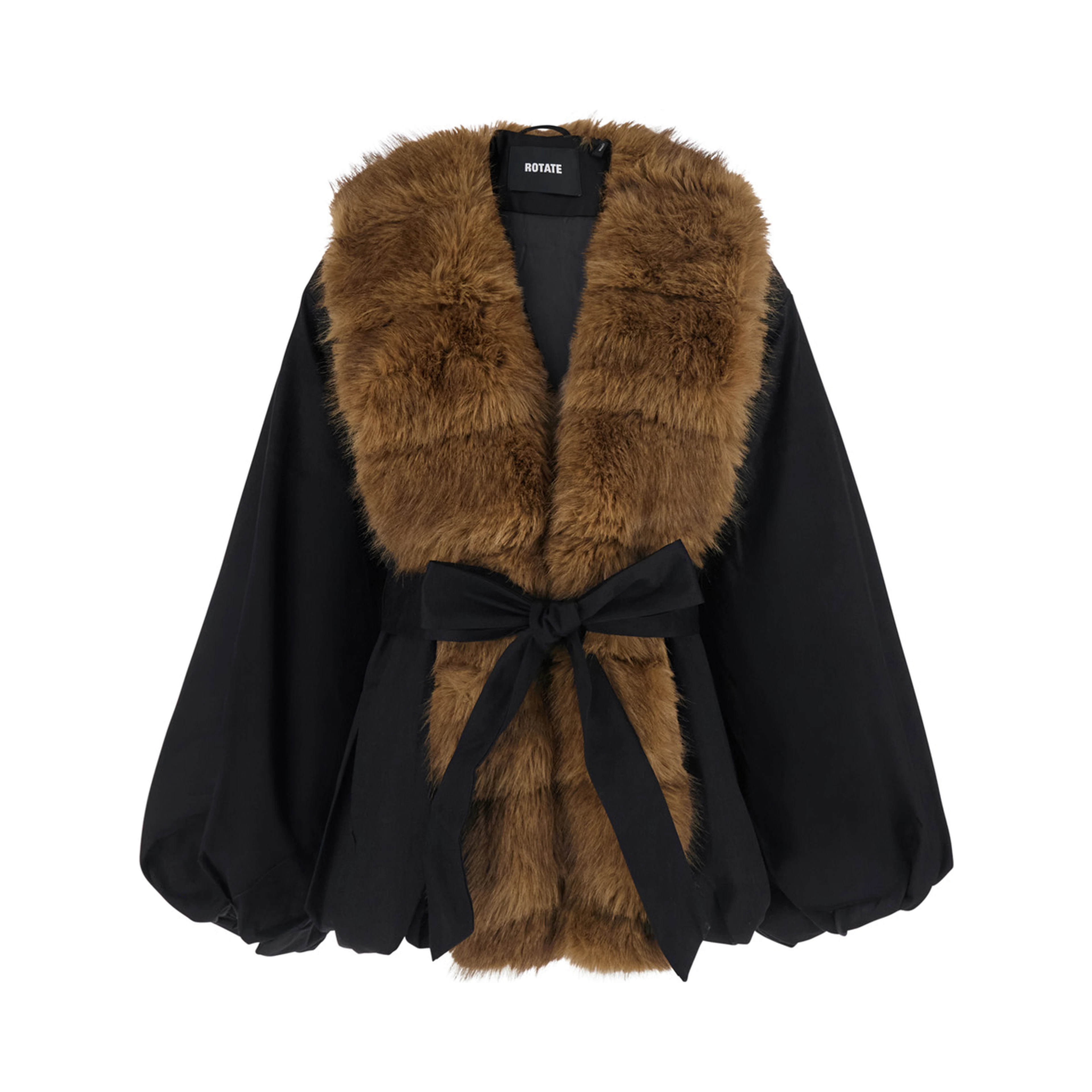 Black Jacket with front belt in ecofur for women