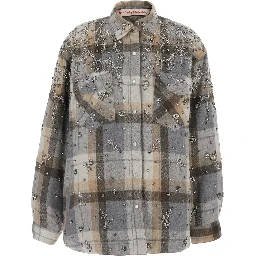 multicolor Shirt with metallic embroidery and applied rhinestones in flannel for women