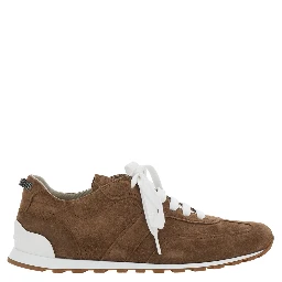 Brown Low Top Sneaker with Monile detail on the back in Suede for Women