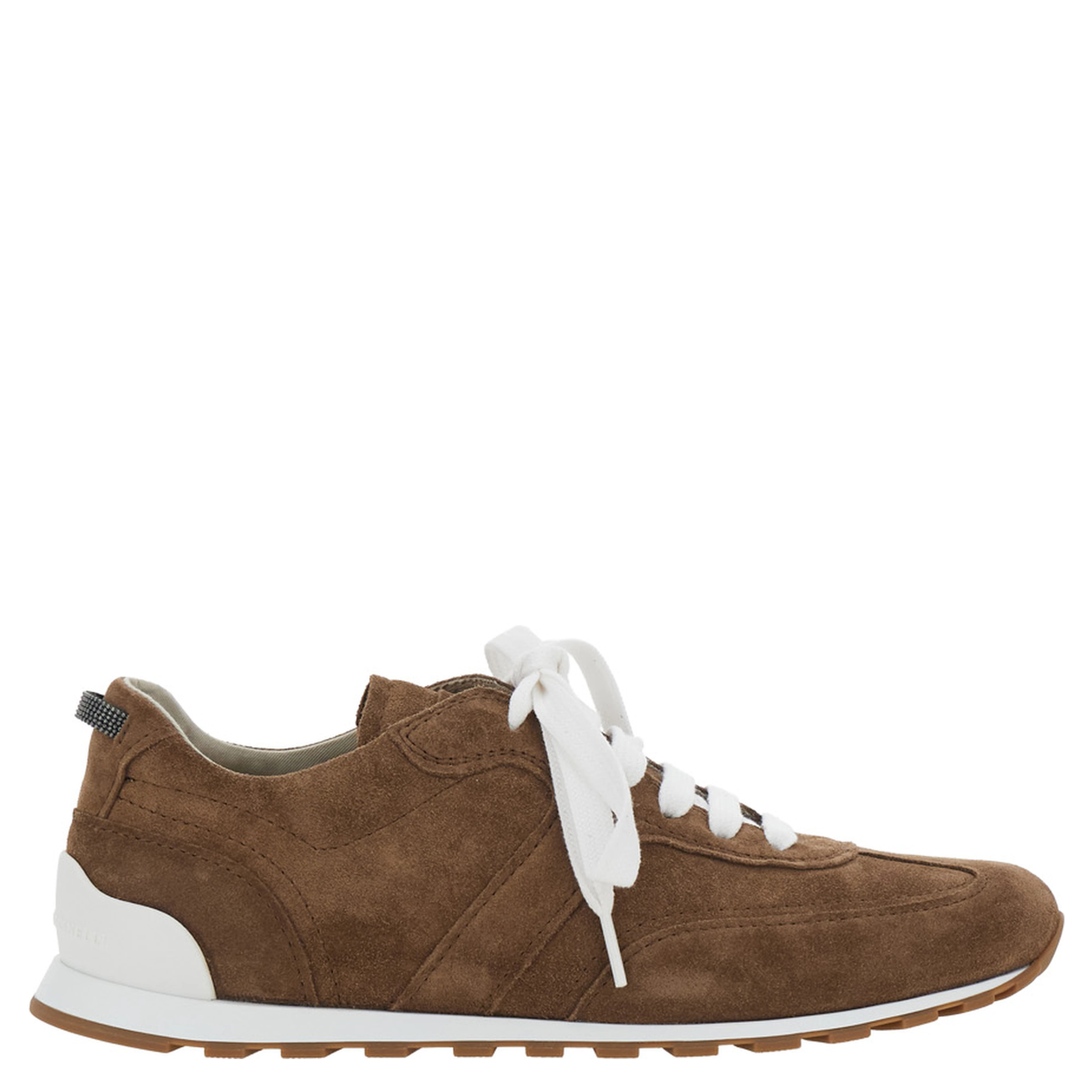 Brown Low Top Sneaker with Monile detail on the back in Suede for Women