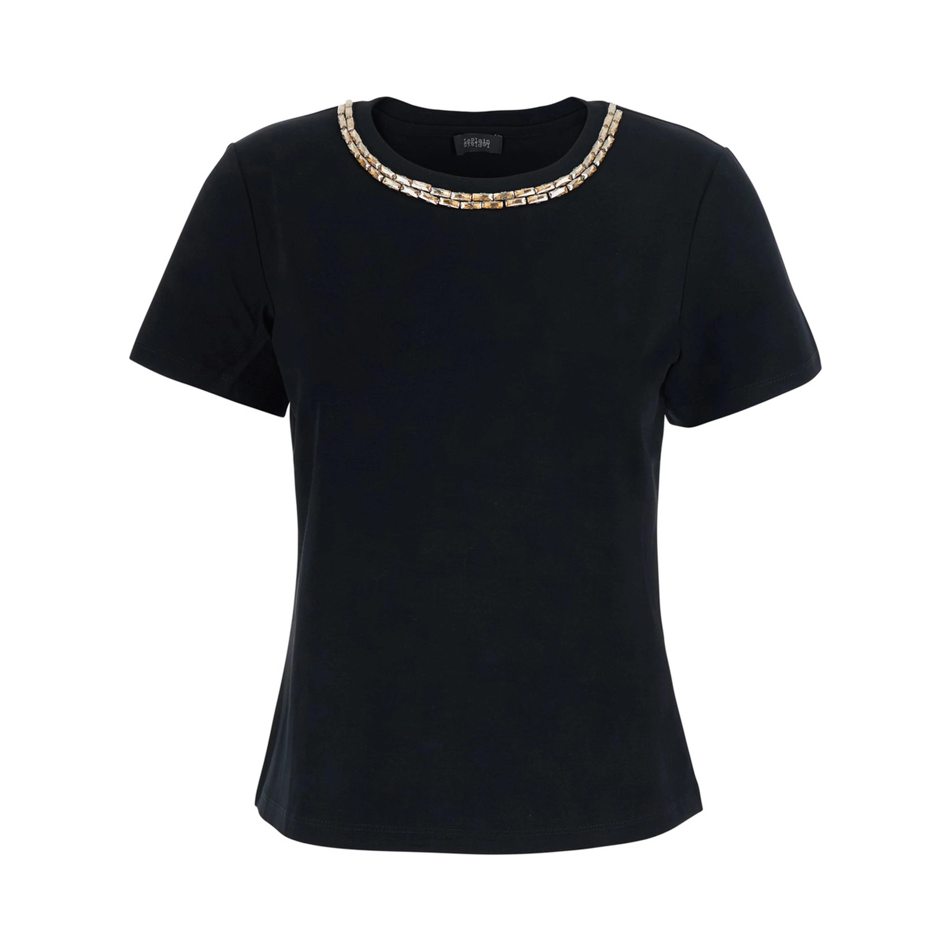 T-shirt with embroidered details and short sleeves in cotton and spandex, black color for men