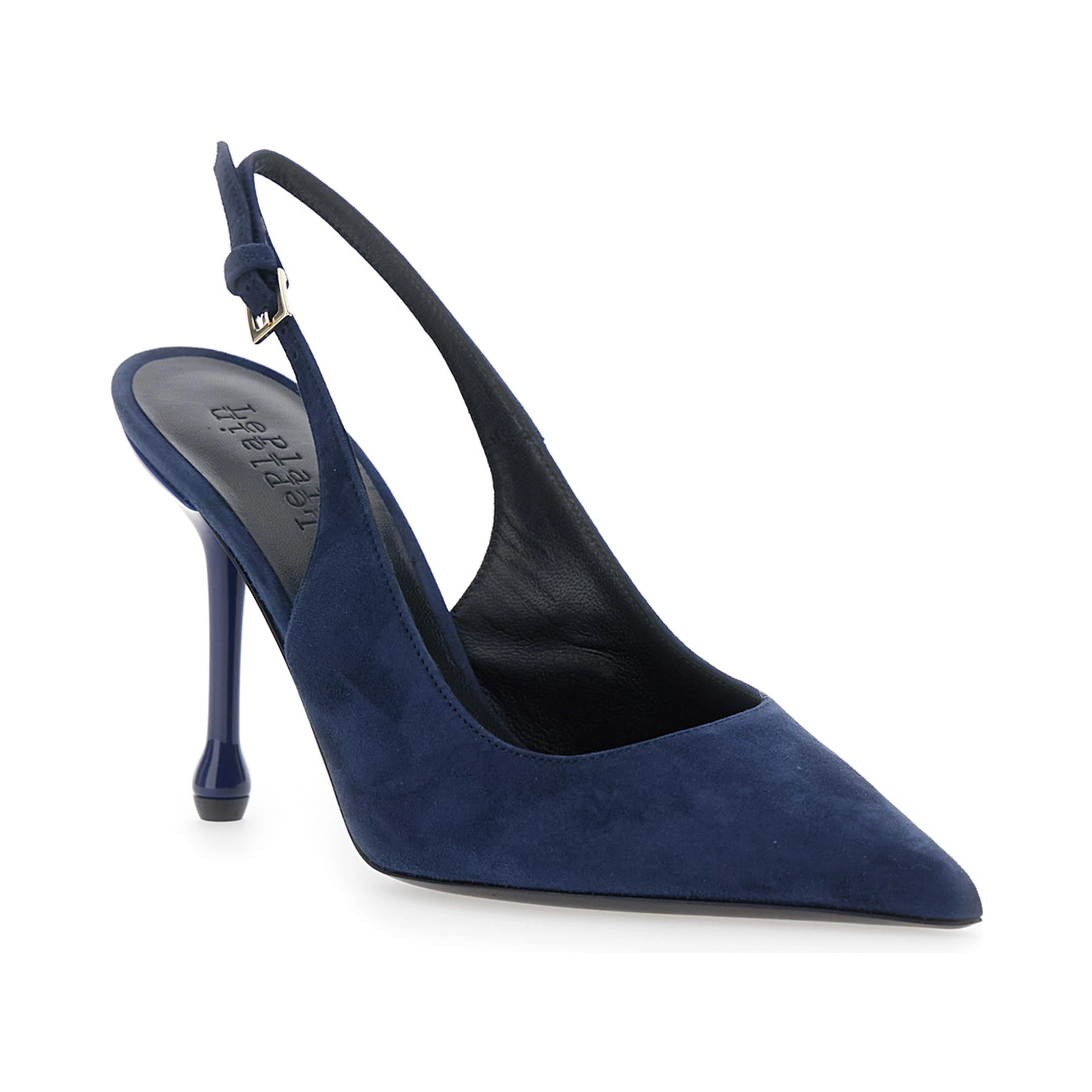 Pointed Toe Pumps with Adjustable Strap in Blue Suede for Women
