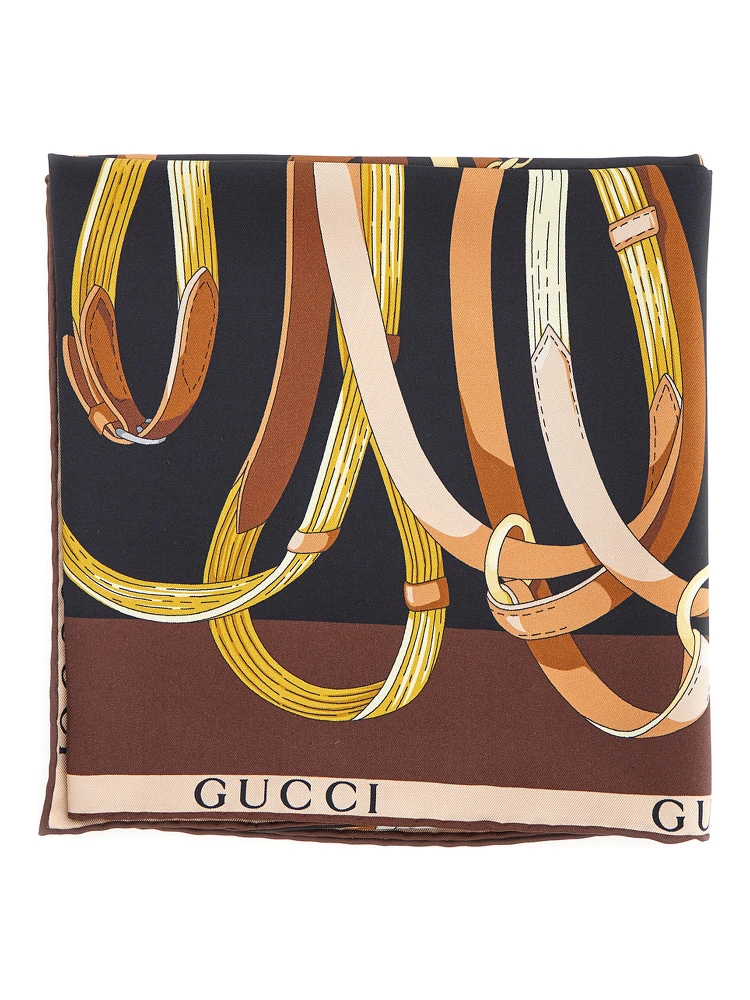Multicolor scarf with all-over print in silk for women