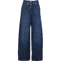 Blue Jeans with Five Pocket Design and Logo Patch on the Back in Denim for Women