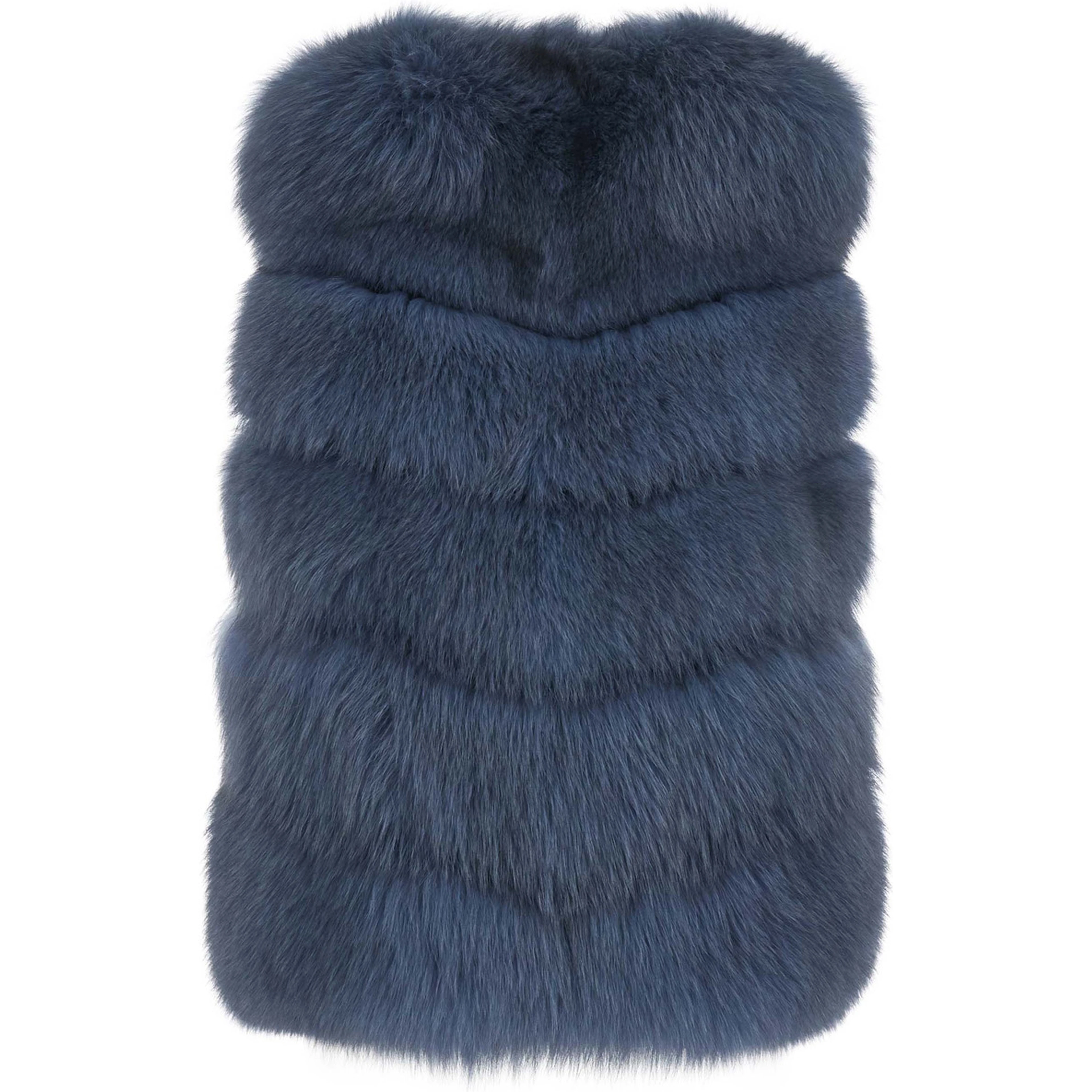 blue fur with hidden closure and sleeveless design in fur for women