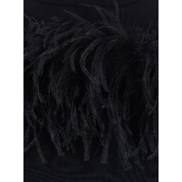 Black Dress with bow on the back and feathers in tech fabric for women