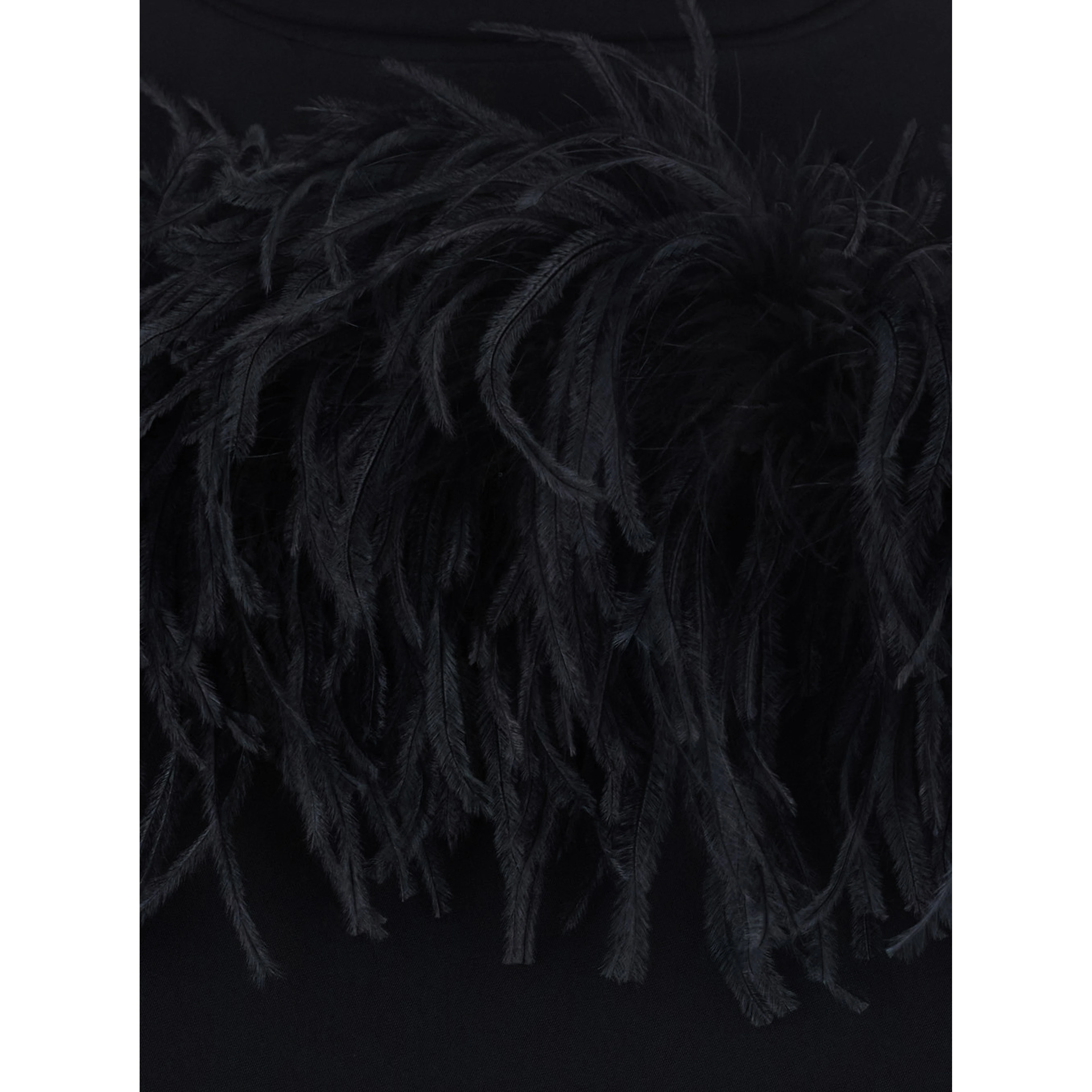 Black Dress with bow on the back and feathers in tech fabric for women