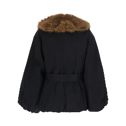 Black Jacket with front belt in ecofur for women