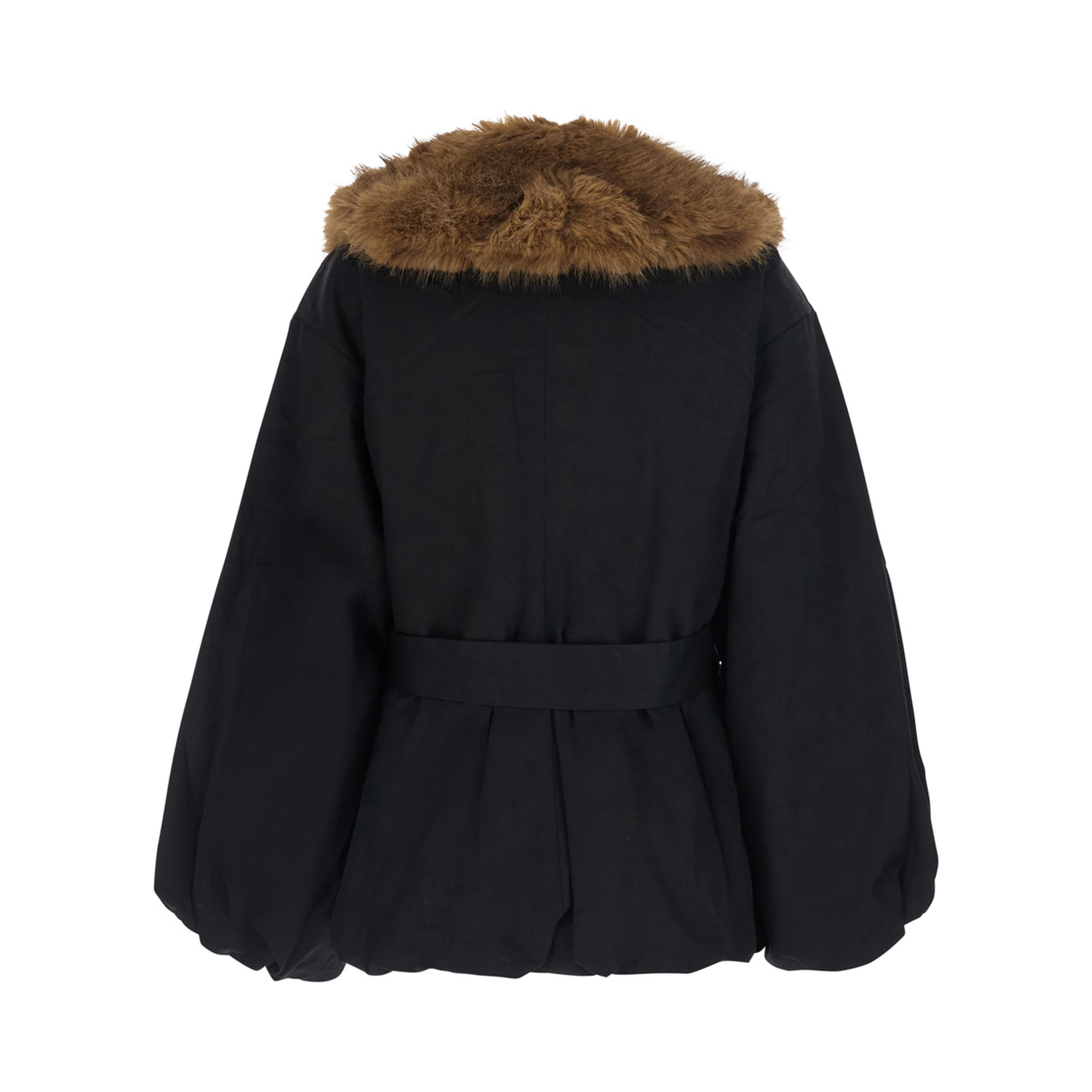 Black Jacket with front belt in ecofur for women