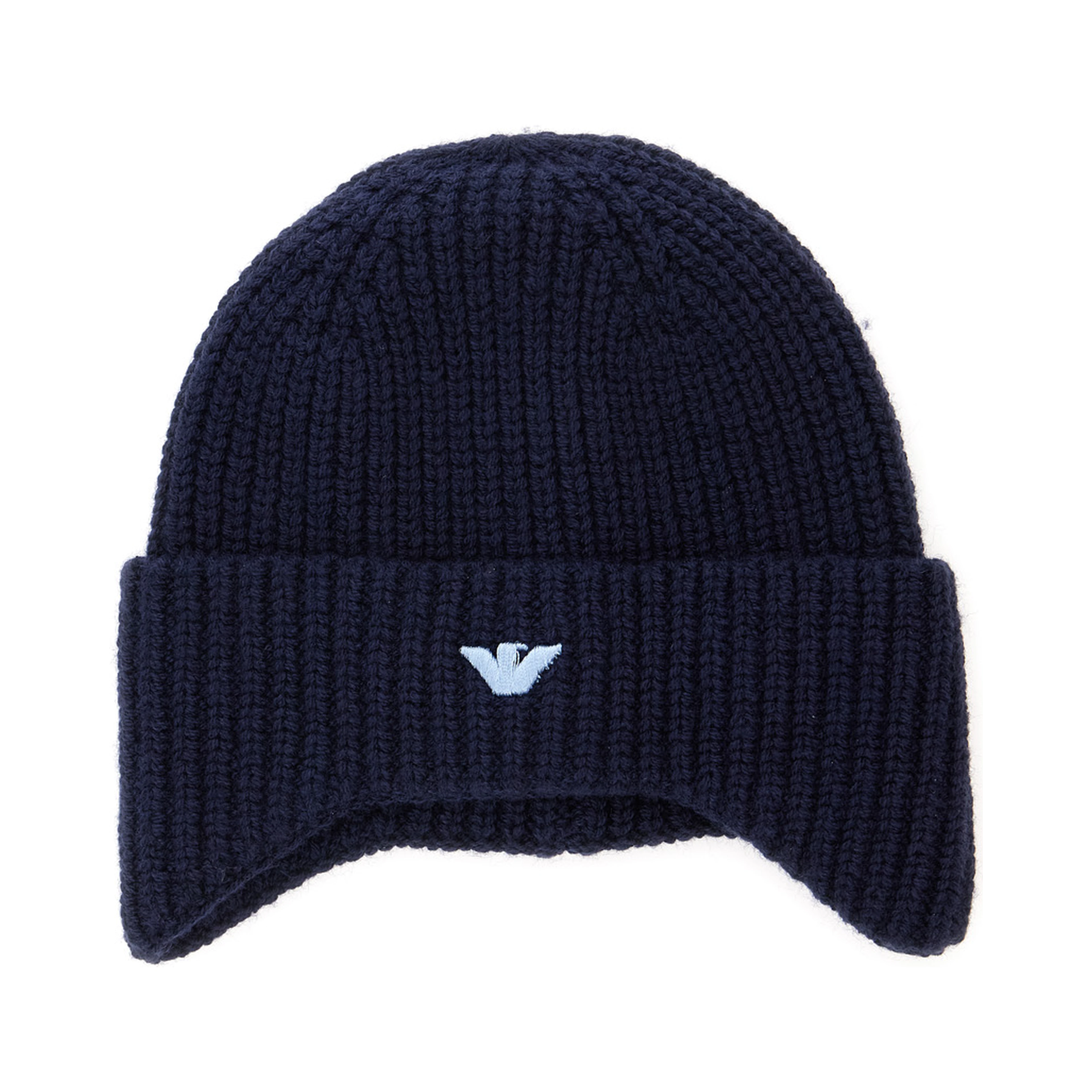 Blue Hat with Brim and Cuff and Logo on Front in wool Blend Boy