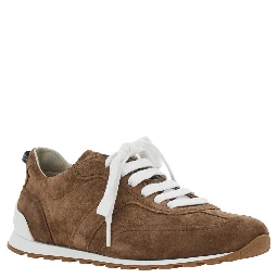 Brown Low Top Sneaker with Monile detail on the back in Suede for Women