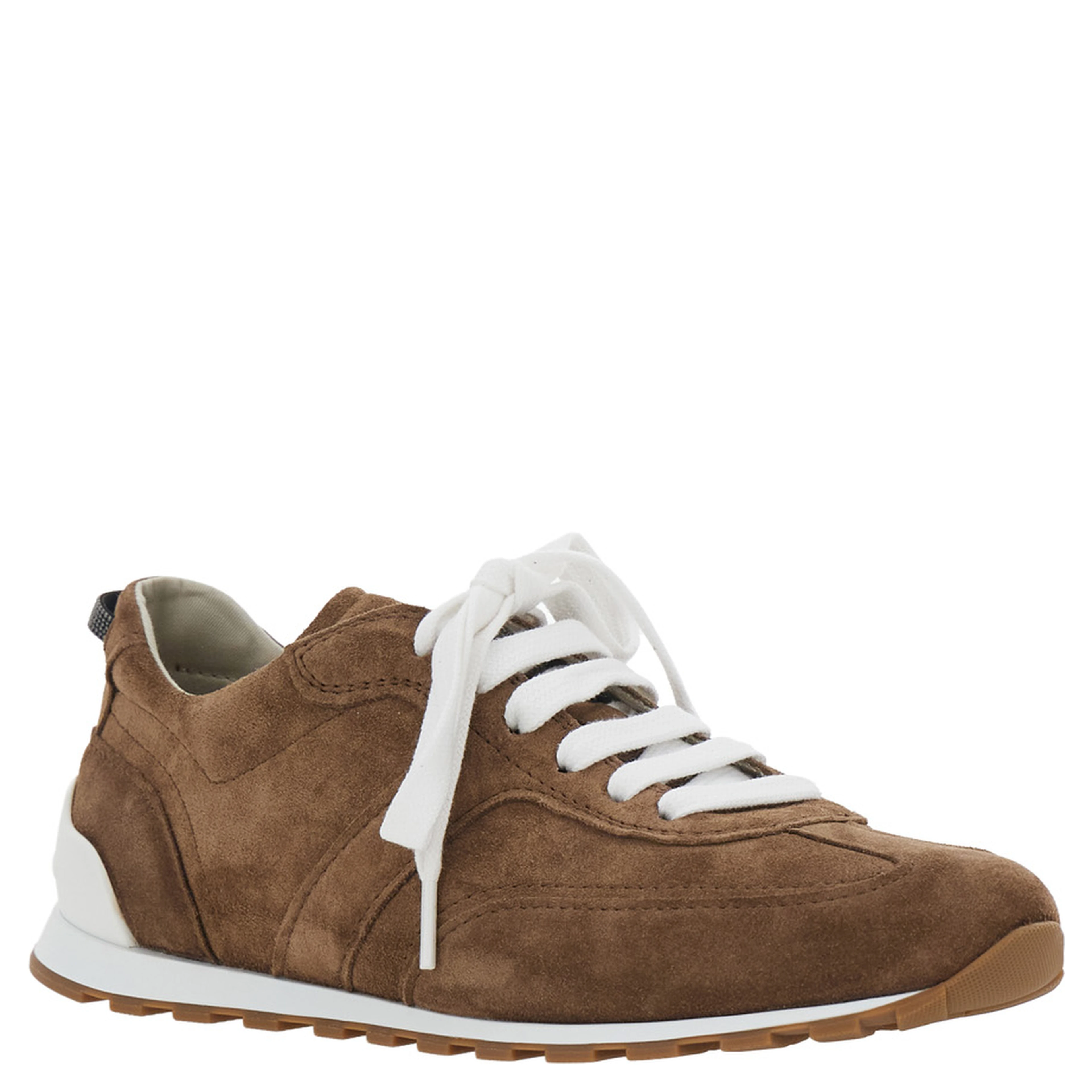 Brown Low Top Sneaker with Monile detail on the back in Suede for Women