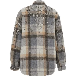 multicolor Shirt with metallic embroidery and applied rhinestones in flannel for women