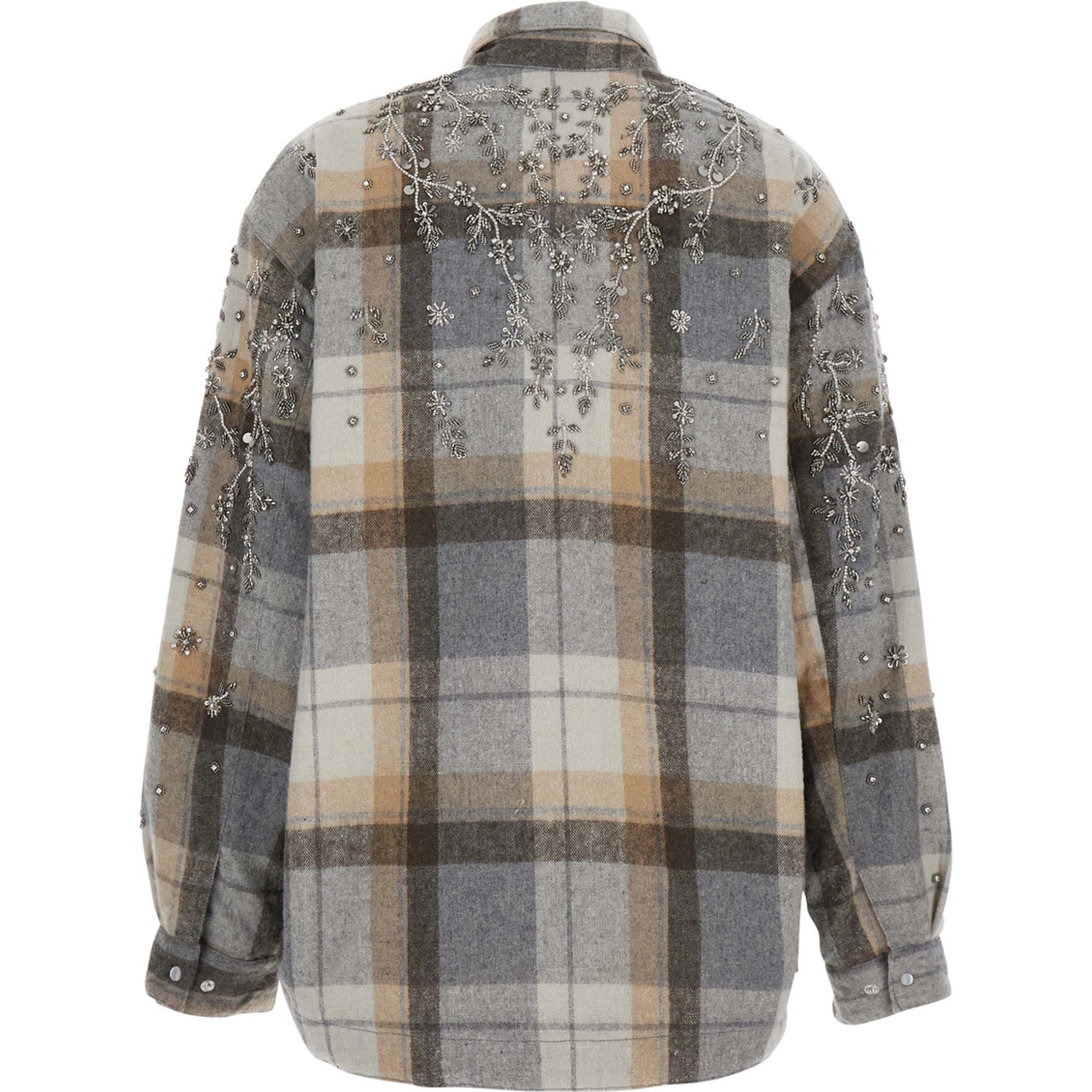 multicolor Shirt with metallic embroidery and applied rhinestones in flannel for women