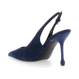 Pointed Toe Pumps with Adjustable Strap in Blue Suede for Women