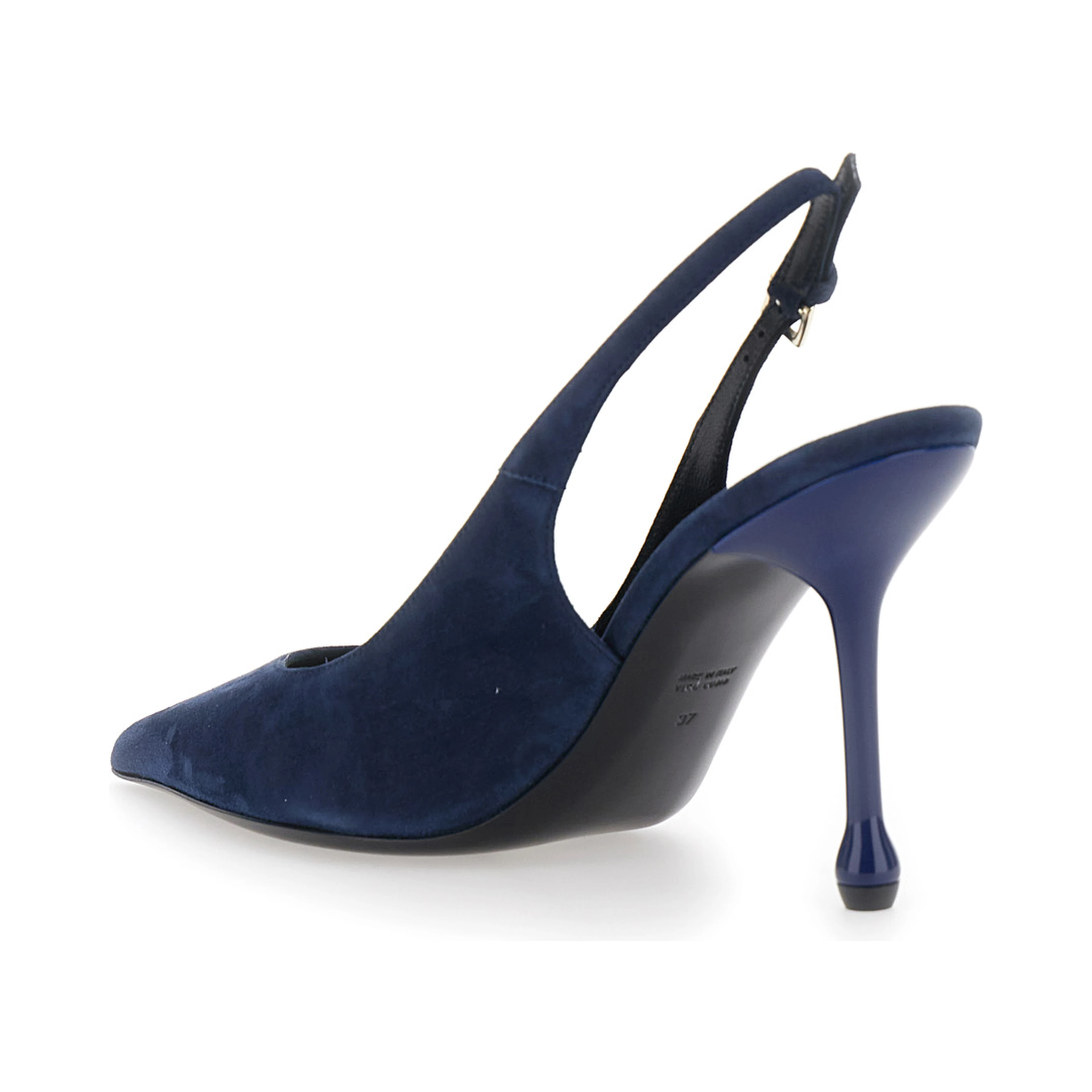 Pointed Toe Pumps with Adjustable Strap in Blue Suede for Women