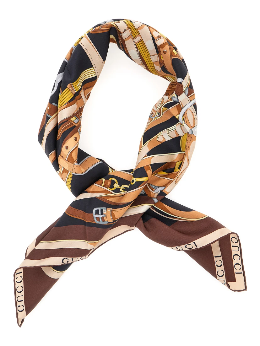Multicolor scarf with all-over print in silk for women