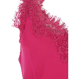 MEGAN pink Dress with V-neck and lace details in fabric for women