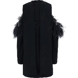 Black Dress with bow on the back and feathers in tech fabric for women
