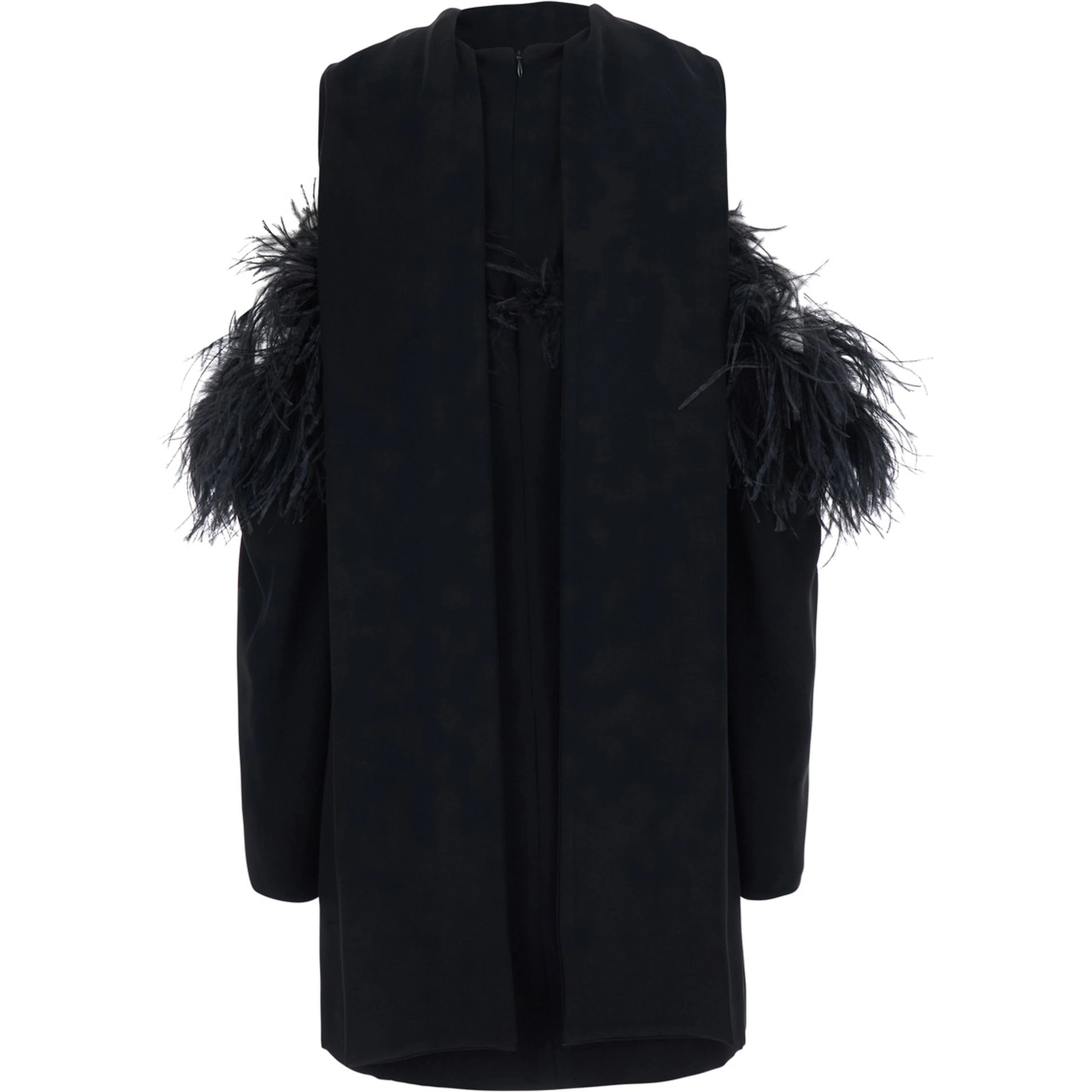 Black Dress with bow on the back and feathers in tech fabric for women