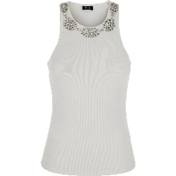 RIBBED TOP EMBROIDERY with embroidered details and cotton and spandex White women