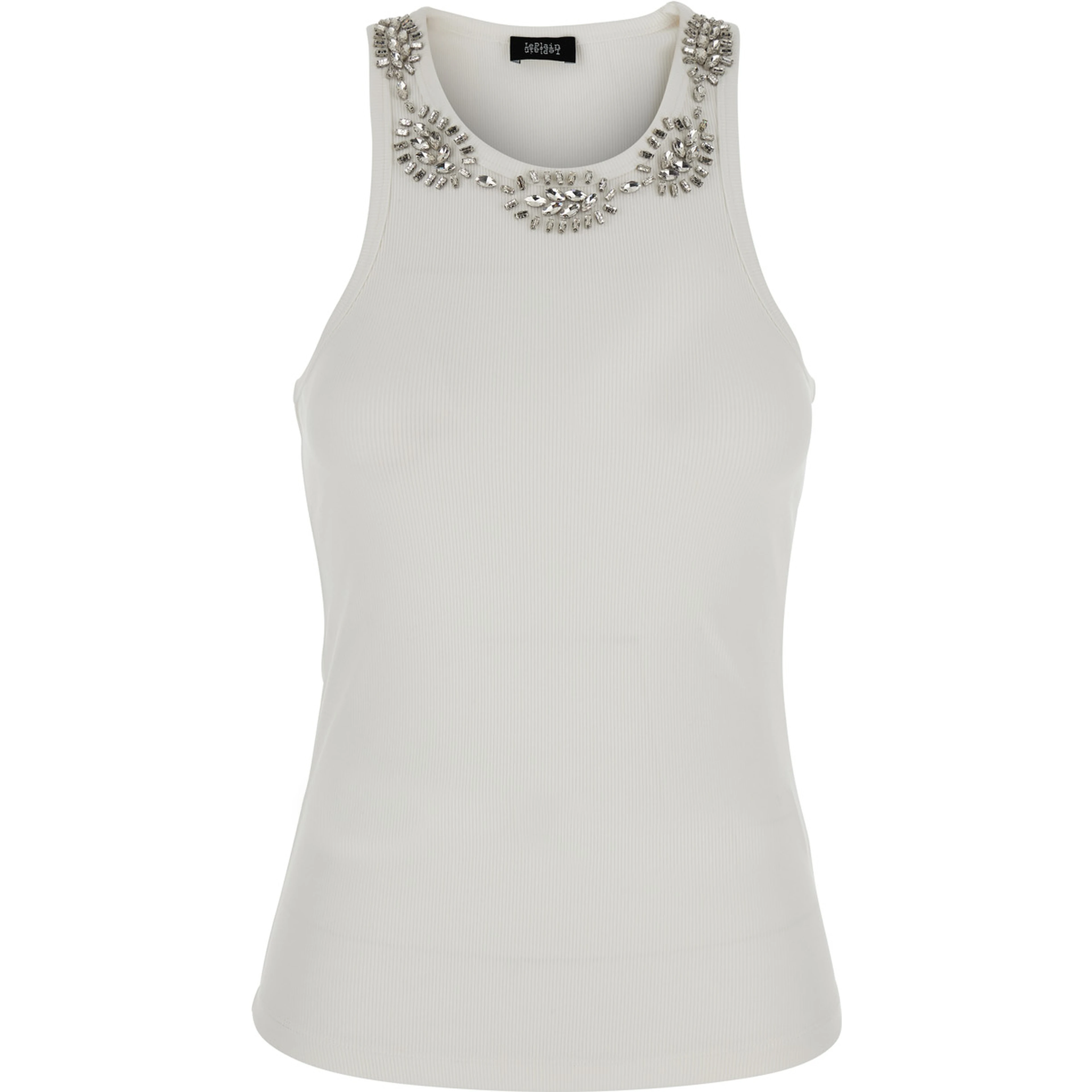 RIBBED TOP EMBROIDERY with embroidered details and cotton and spandex White women
