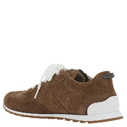 Brown Low Top Sneaker with Monile detail on the back in Suede for Women