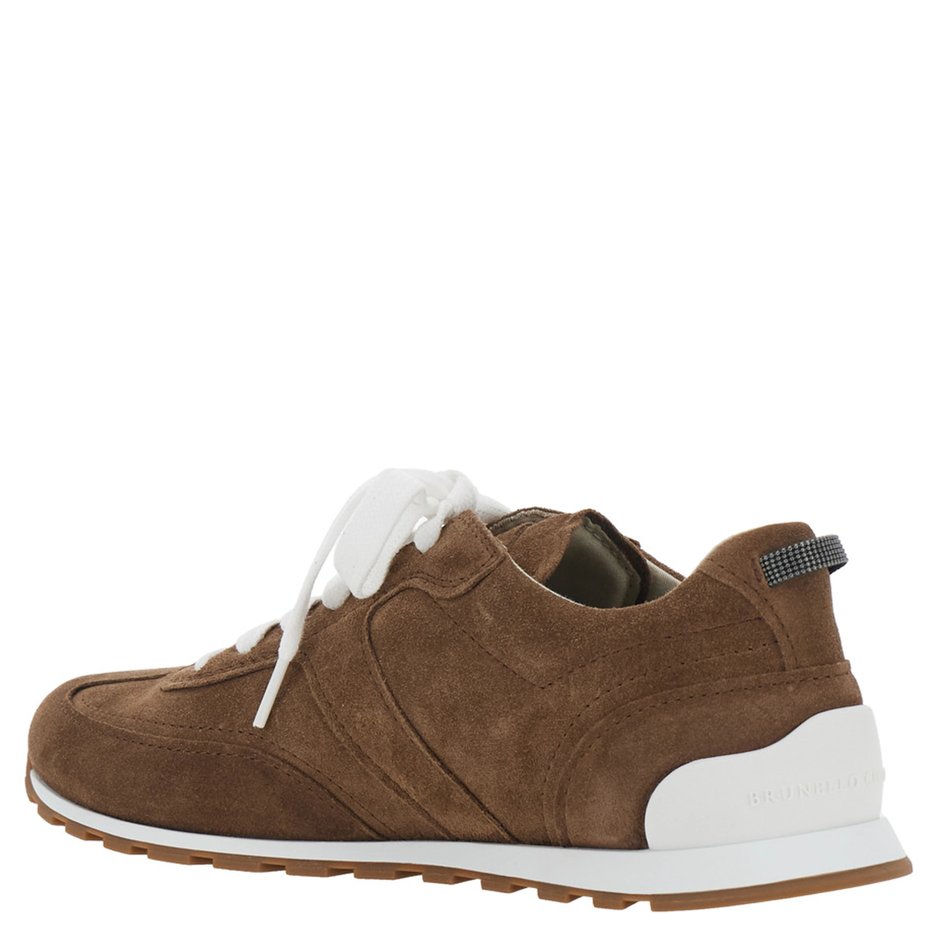 Brown Low Top Sneaker with Monile detail on the back in Suede for Women