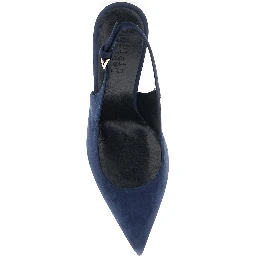 Pointed Toe Pumps with Adjustable Strap in Blue Suede for Women