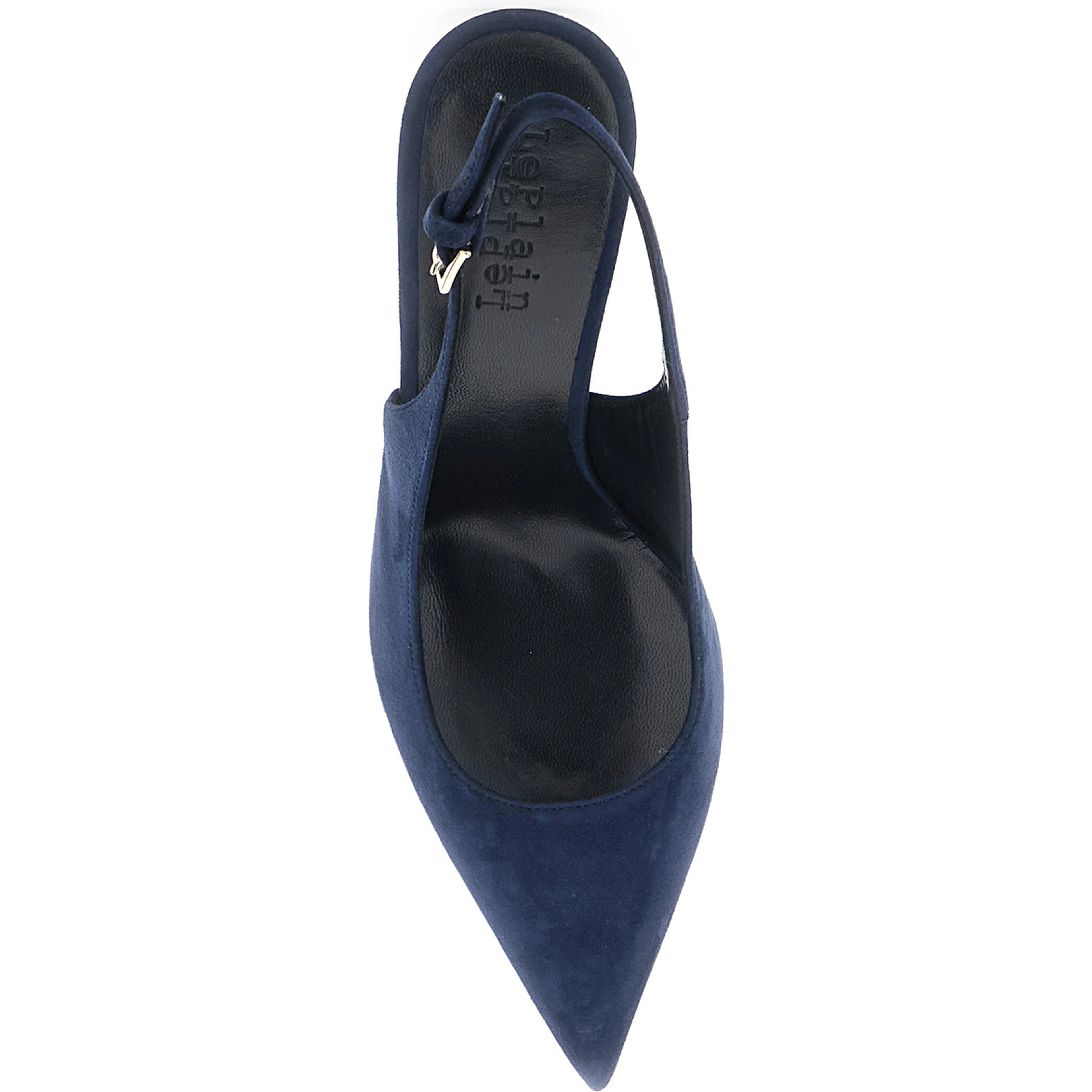 Pointed Toe Pumps with Adjustable Strap in Blue Suede for Women