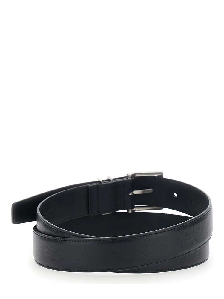 Belt with Cassandre Plate on the Front and Adjustable Buckle in Black Leather for Men alternative
