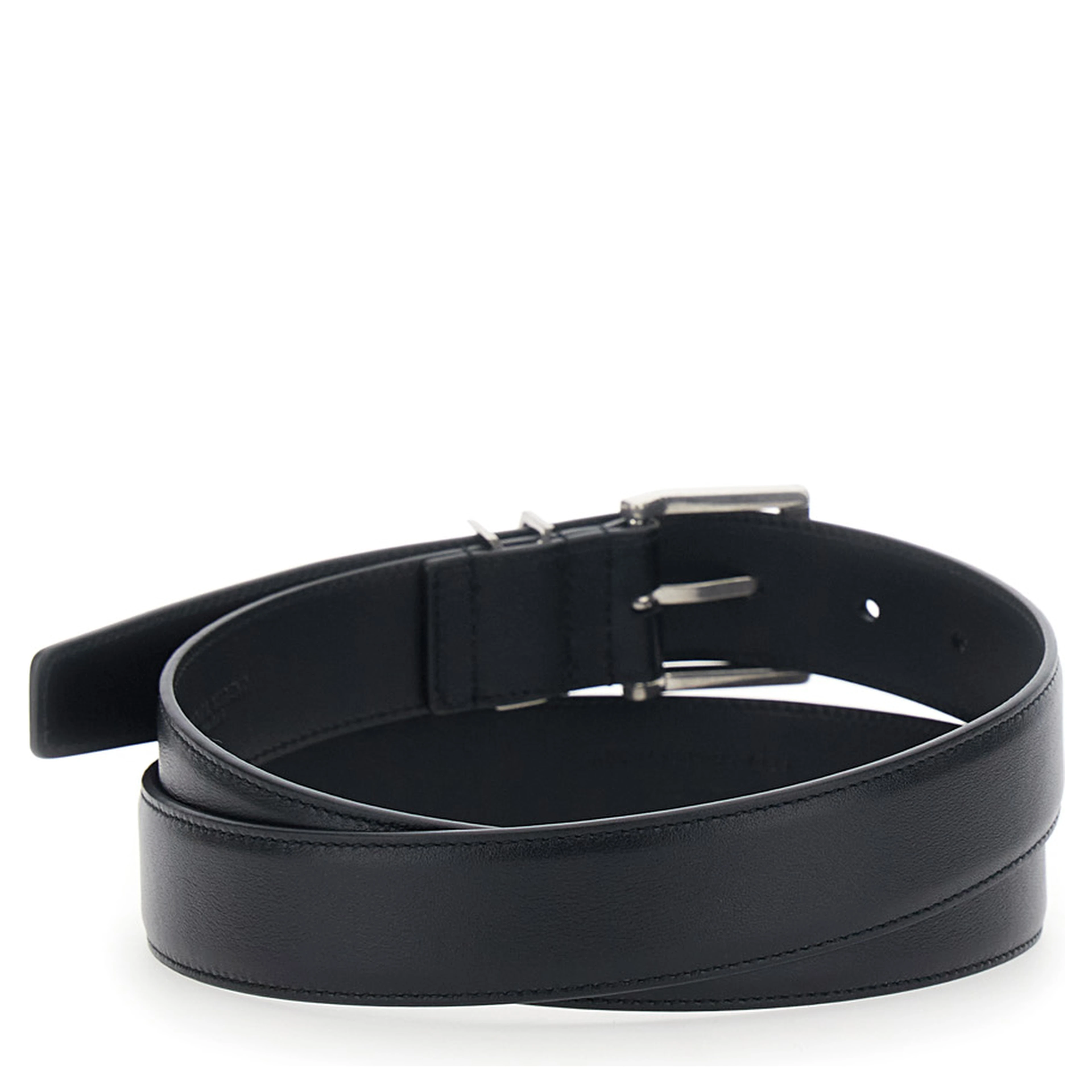 Belt with Cassandre Plate on the Front and Adjustable Buckle in Black Leather for Men