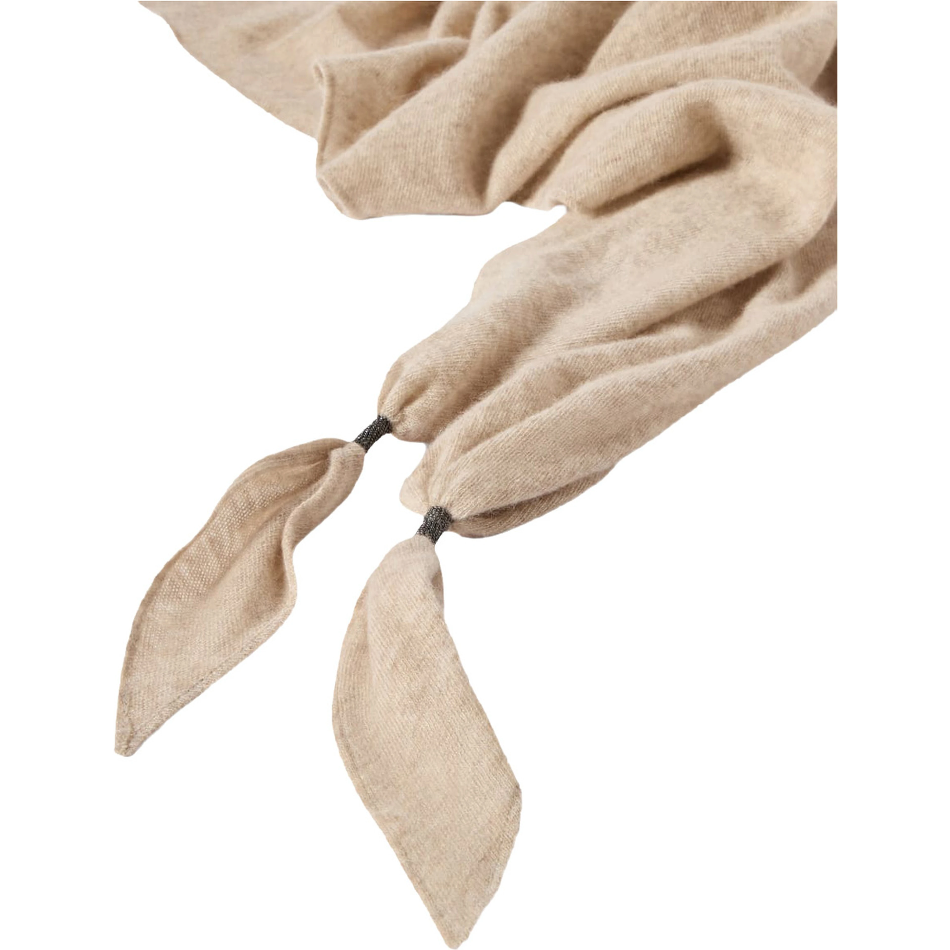 beige Rectangular scarf with Monili details in cashmere for women