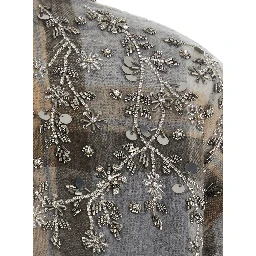 multicolor Shirt with metallic embroidery and applied rhinestones in flannel for women
