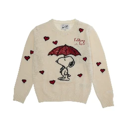Beige crew-neck sweater with long sleeves in cashmere, wool, viscose and polyamide for girl