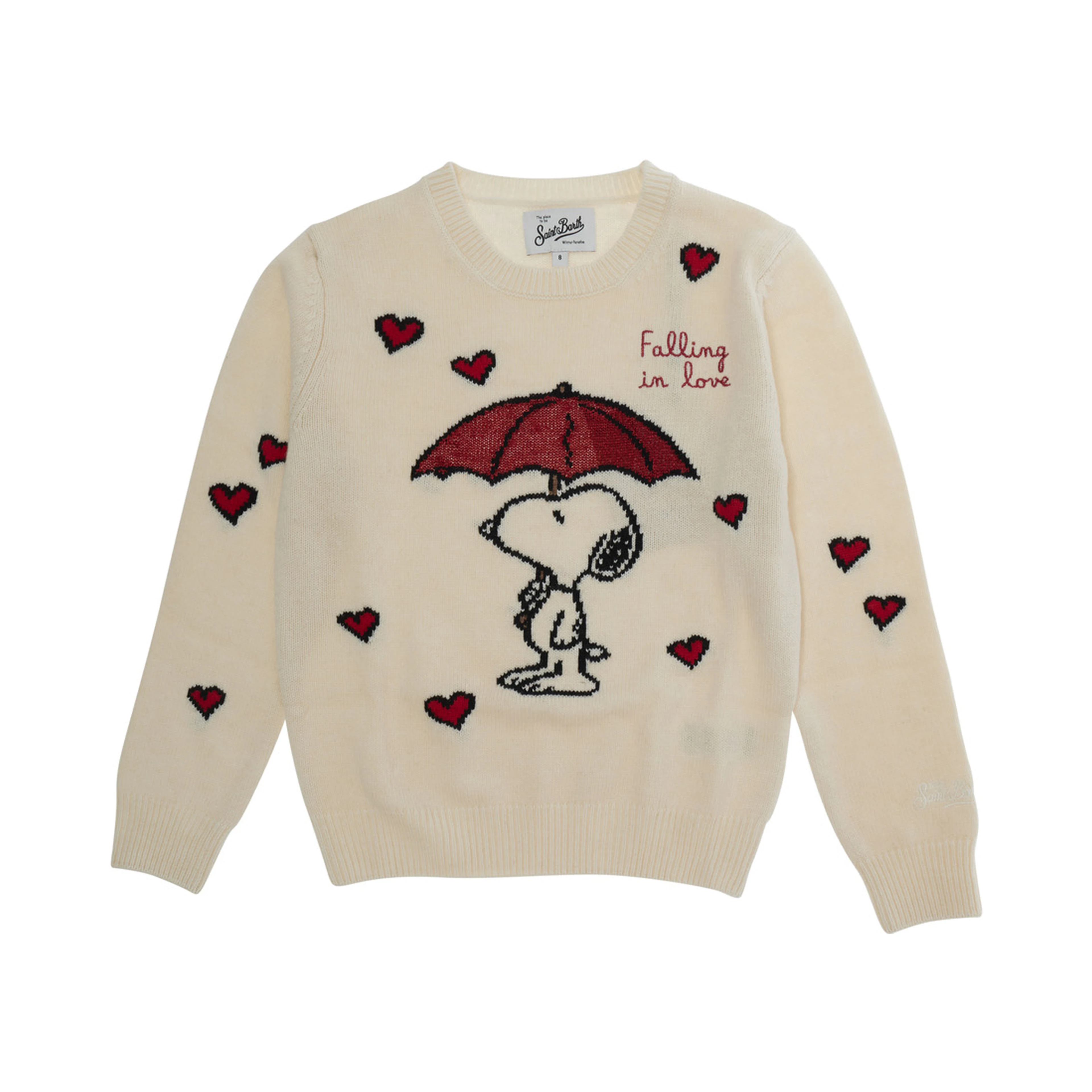 Beige crew-neck sweater with long sleeves in cashmere, wool, viscose and polyamide for girl