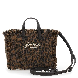 Handbag with felt and leopard details, made of polyester, in brown, unisex.